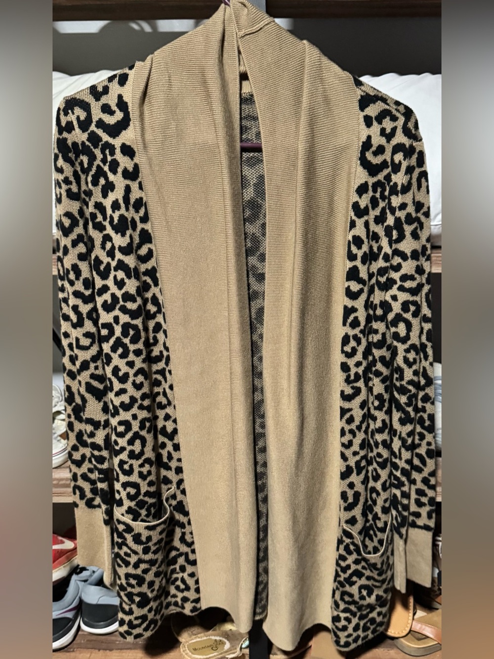 Target Tan and Black Leopard Open-Front Cardigan